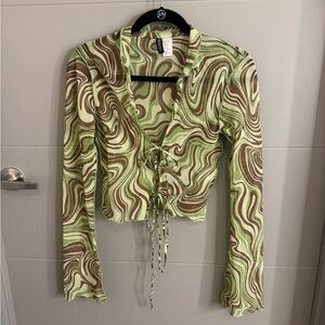H&M Green and Brown Swirl Blouse